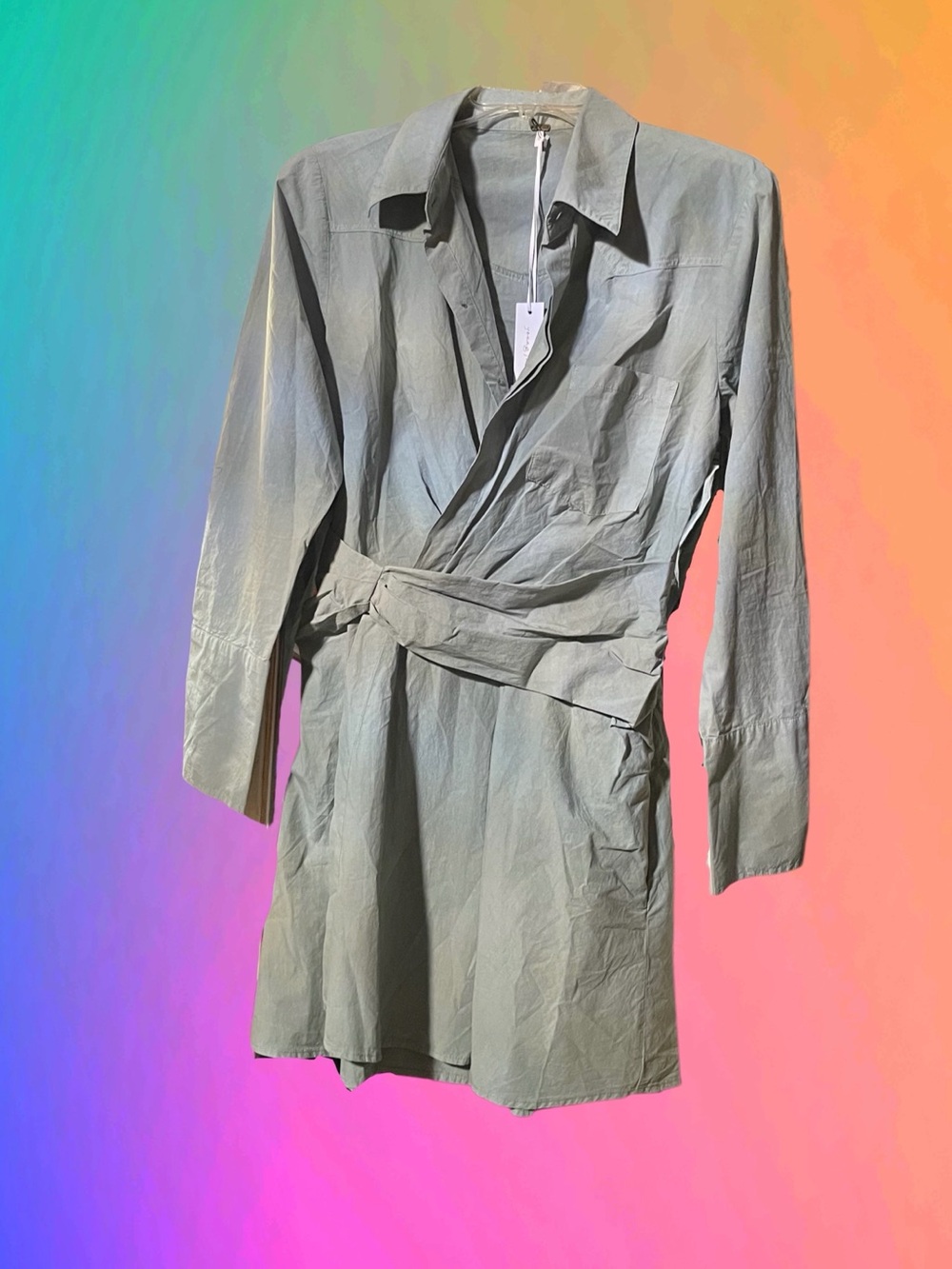 🆕#277 Young Fabulous & Broke Sage/Army Green Button-Up Dress, Size Sm